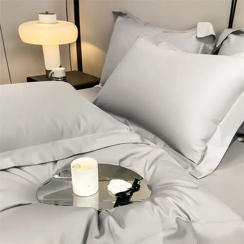 Luxurious white satin egyptian cotton duvet cover bedroom bedding
