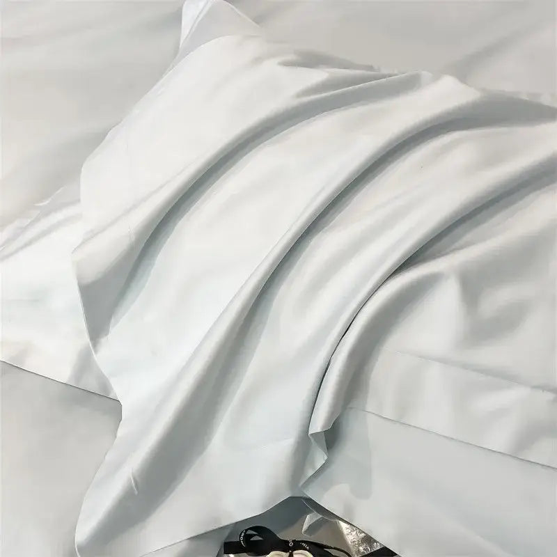 Luxurious silver gray satin duvet cover set bedroom bedding