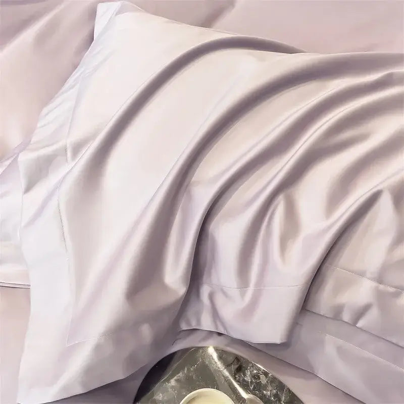 Luxurious light blue satin duvet cover set bedroom bedding