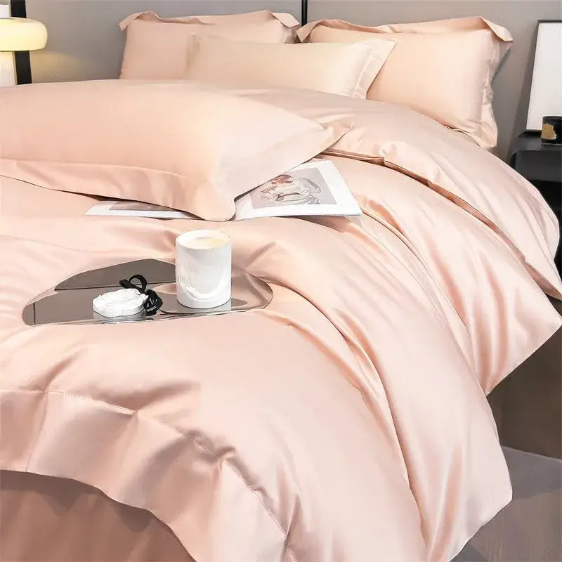 Luxurious silver gray satin duvet cover set bedroom bedding