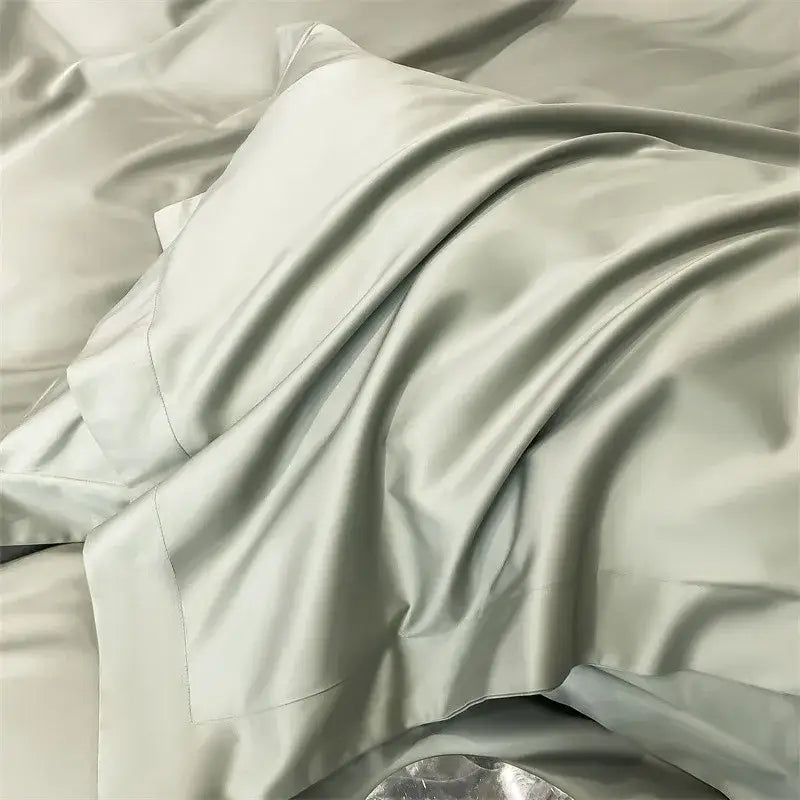 Luxurious light blue satin duvet cover set bedroom bedding
