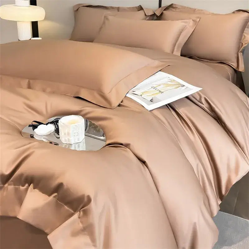 Luxurious light blue satin duvet cover set bedroom bedding