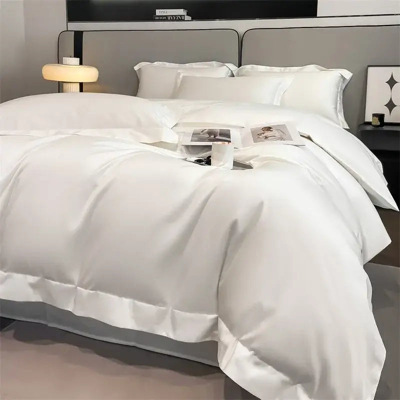 Luxurious gray satin duvet cover set bedroom stitched bedding