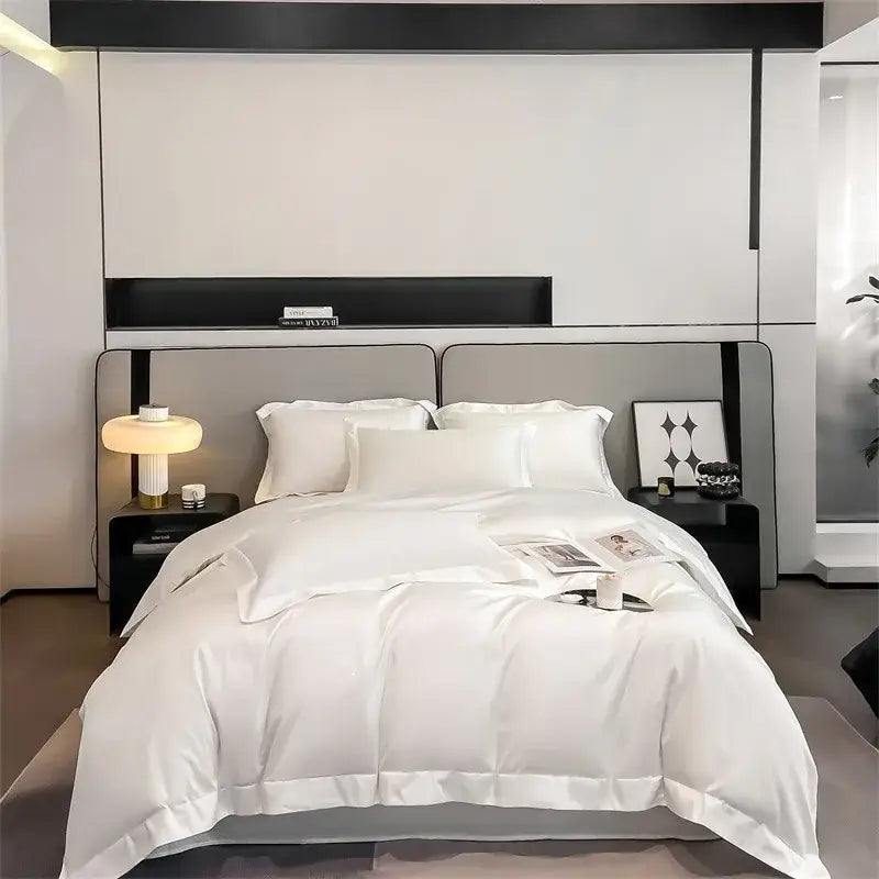 Luxurious light blue satin duvet cover set bedroom bedding