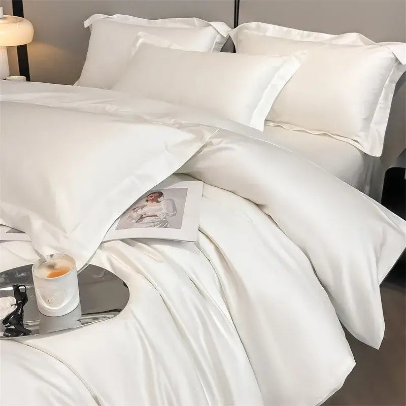 Luxurious silver gray satin duvet cover set bedroom bedding