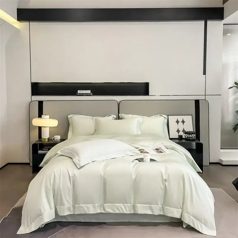 Luxurious white satin egyptian cotton duvet cover bedroom bedding set