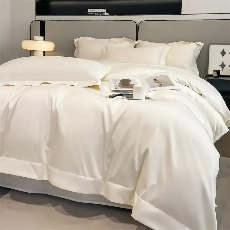 Luxurious white satin egyptian cotton duvet cover bedroom bedding set