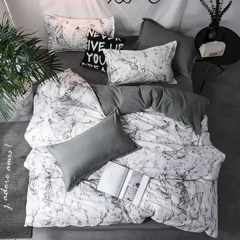 Modern minimalist black & gray marble duvet cover set bedroom bedding