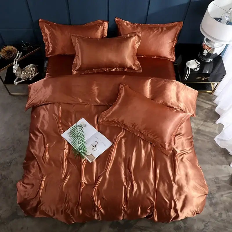 Luxurious lavender satin duvet cover bed sheet set – bedroom bedding