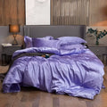 Luxurious lavender satin duvet cover bed sheet set – bedroom bedding