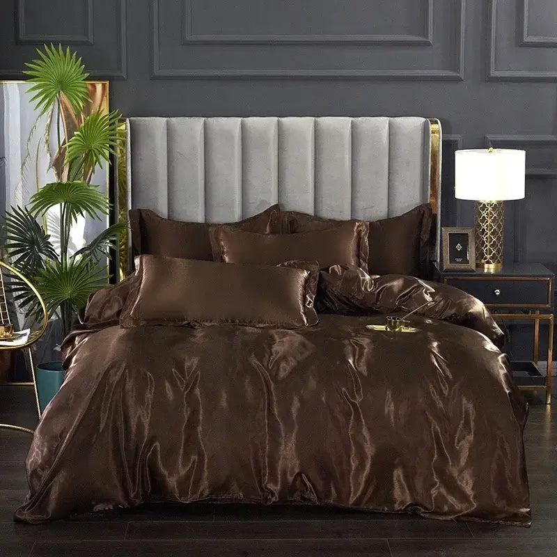 Luxurious lavender satin duvet cover bed sheet set – bedroom bedding