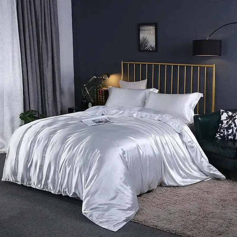Luxurious lavender satin duvet cover bed sheet set – bedroom bedding