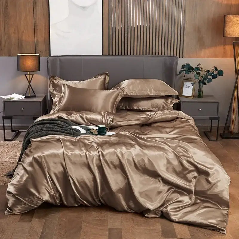 Luxurious turquoise satin duvet cover bedding set for bedroom