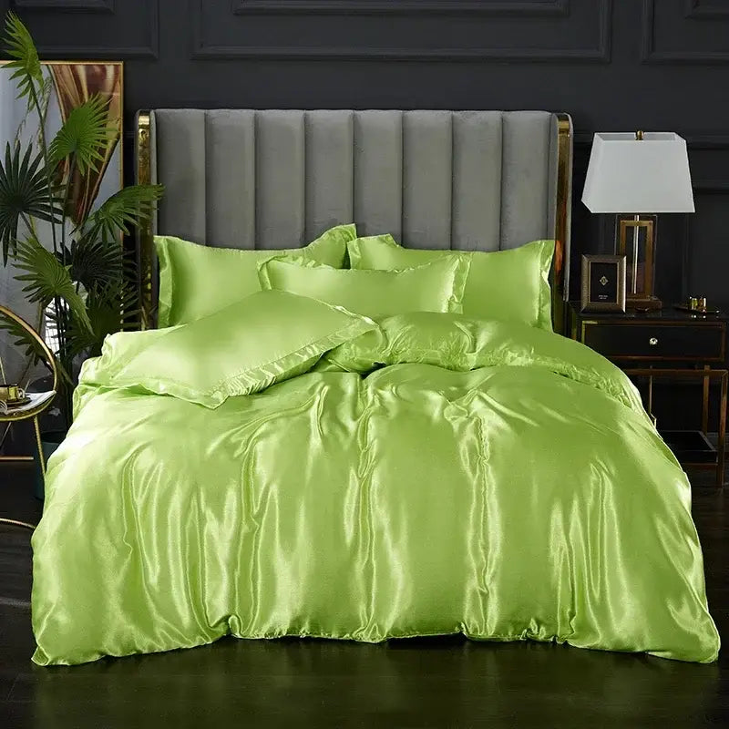 Luxurious turquoise satin duvet cover bedding set for bedroom