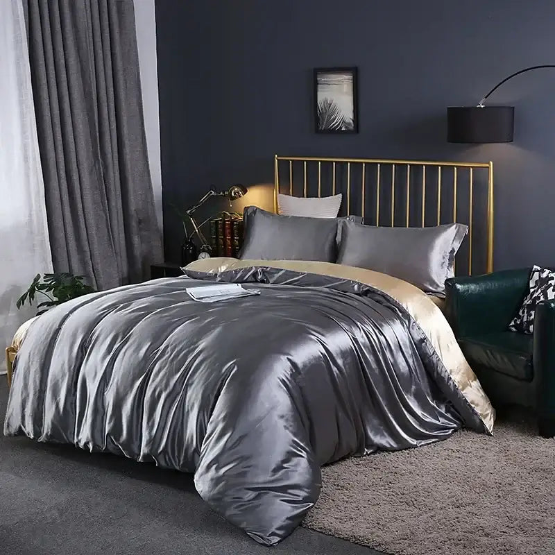 Luxurious cream satin duvet cover bedding set bedroom