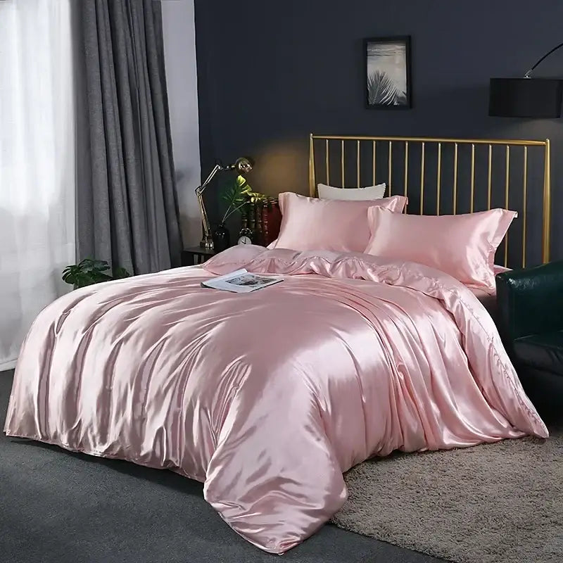 Luxurious gray silk satin duvet cover set bedroom bedding