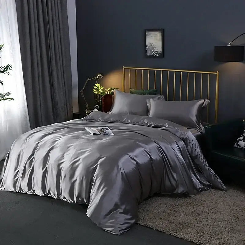 Luxurious turquoise satin duvet cover bedding set for bedroom