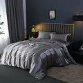Luxurious gray silk satin duvet cover set bedroom bedding