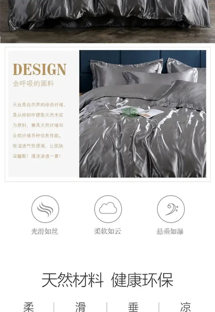 Luxurious pink satin duvet cover bedding set bedroom
