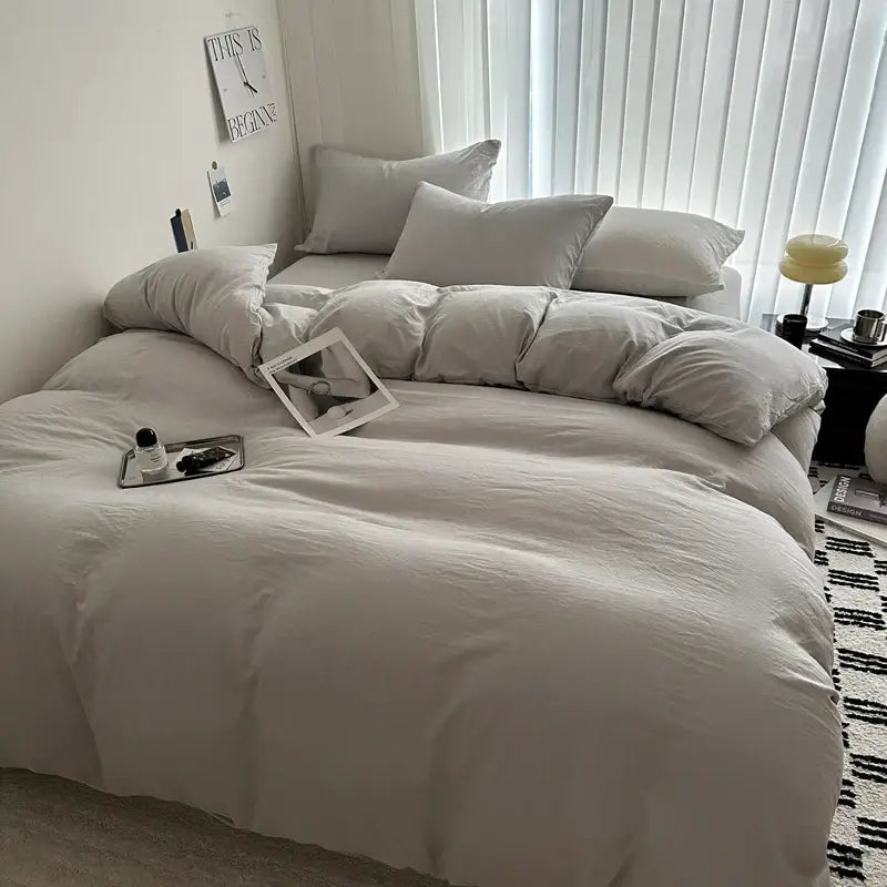 Luxurious gray cotton bedding set – bedroom duvet with pillows