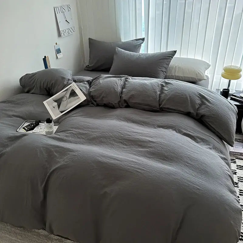 Luxurious gray cotton bedding set – bedroom duvet with pillows
