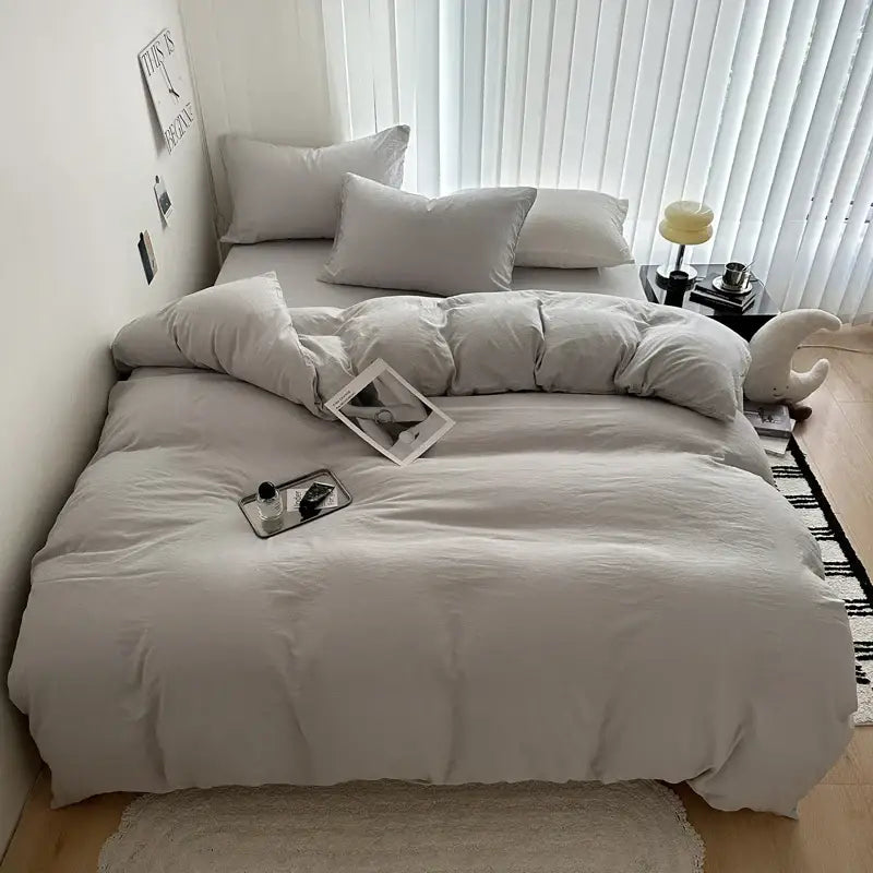 Quilted gray cotton bedding set bedroom duvet cover