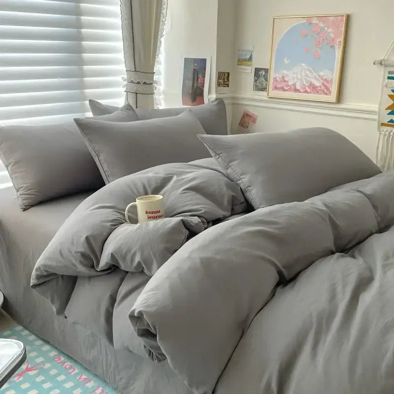 Luxurious white & dark gray duvet cover bedding set bedroom