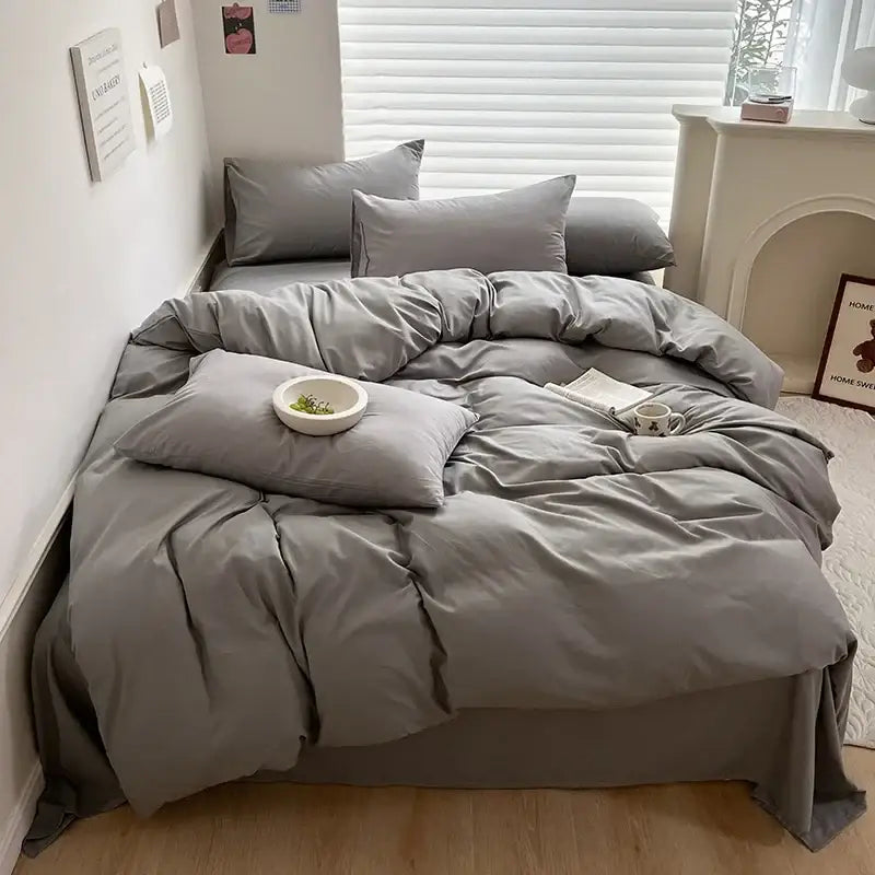 Luxurious gray cotton bedding set bedroom duvet and pillows