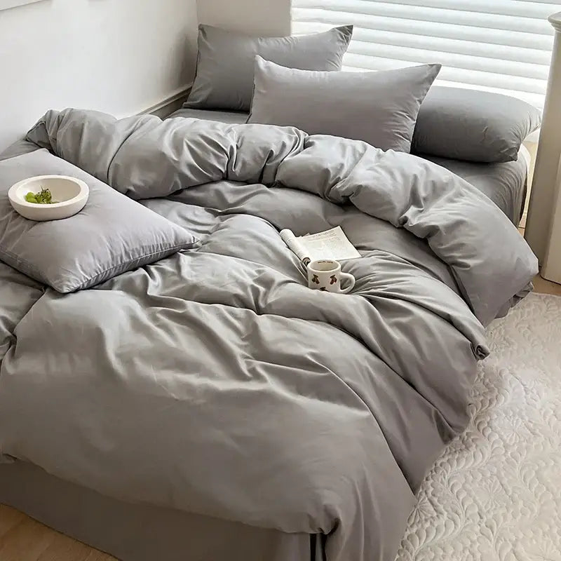 Luxurious gray cotton bedding set bedroom duvet and pillows
