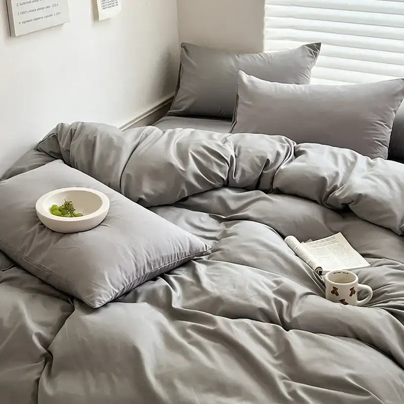 Luxurious gray cotton bedding set – bedroom duvet with pillows