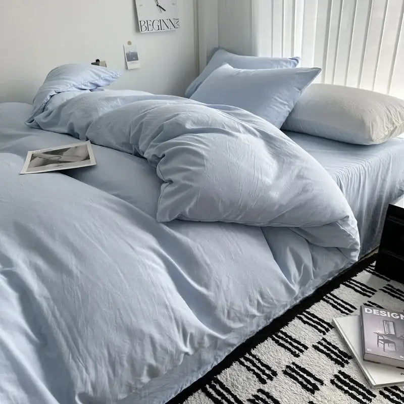 Quilted gray cotton bedding set bedroom duvet cover