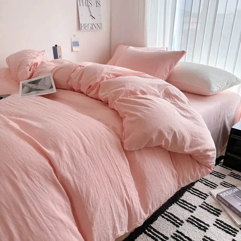 Quilted gray cotton bedding set bedroom duvet cover