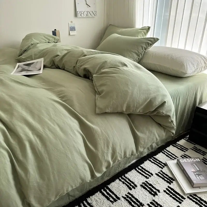 Quilted gray cotton bedding set bedroom duvet cover