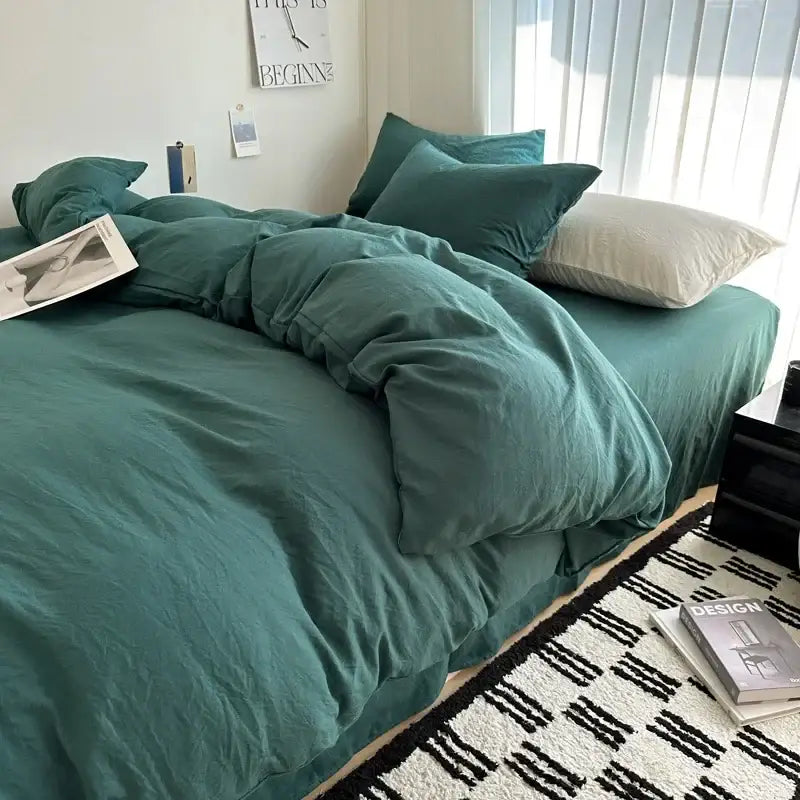 Quilted gray cotton bedding set bedroom duvet cover