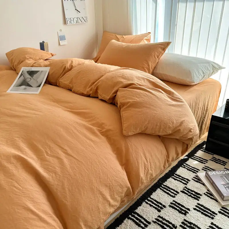 Quilted gray cotton bedding set bedroom duvet cover