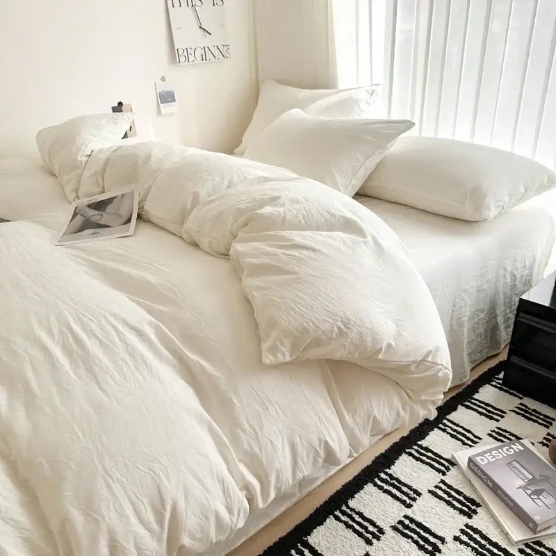 Quilted gray cotton bedding set bedroom duvet cover