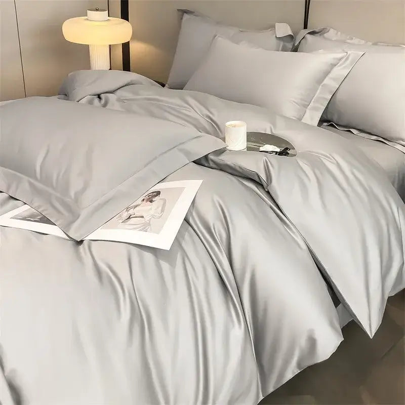 Lavender satin duvet cover set bedroom egyptian cotton bedding