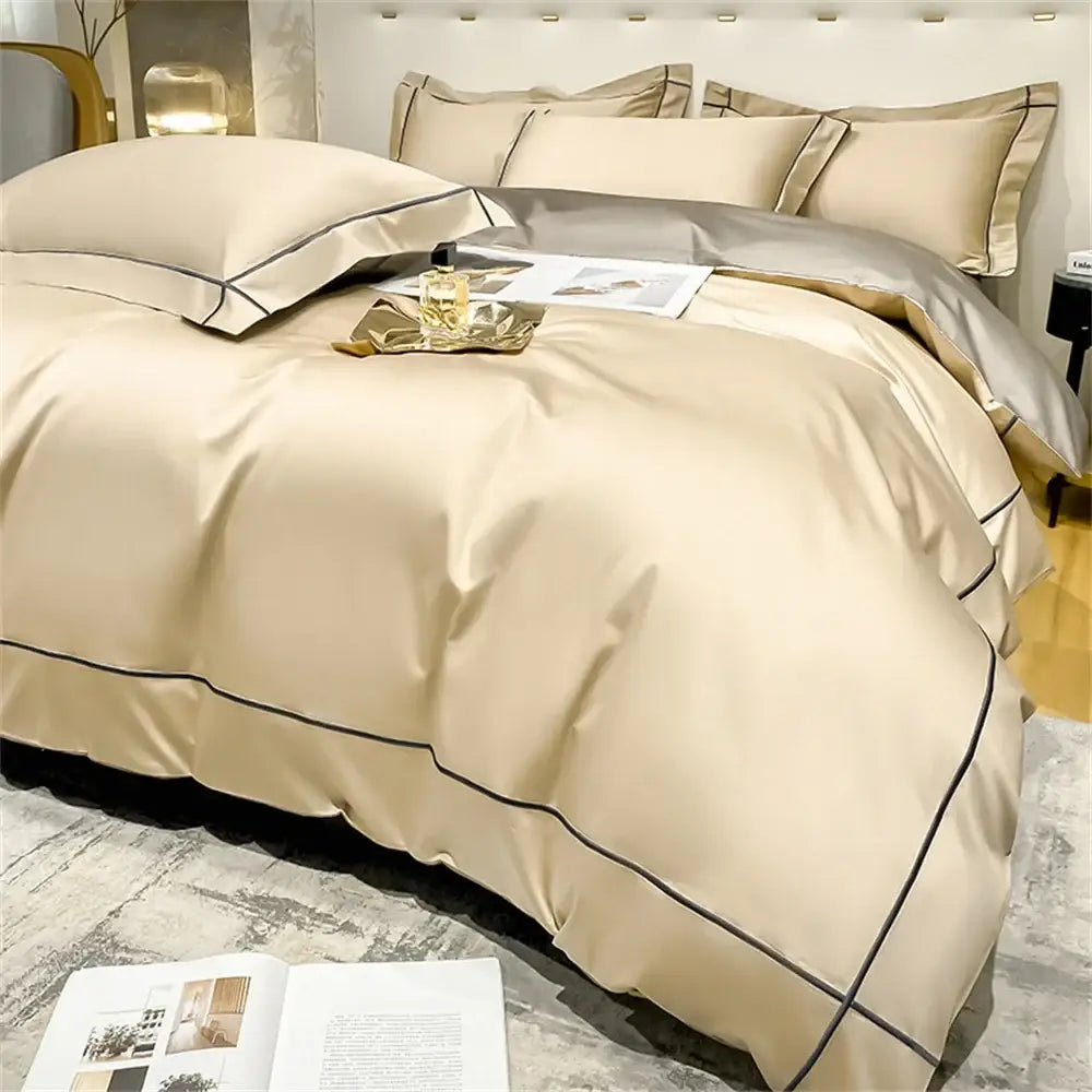 Luxurious navy & gold egyptian cotton duvet cover set bedroom