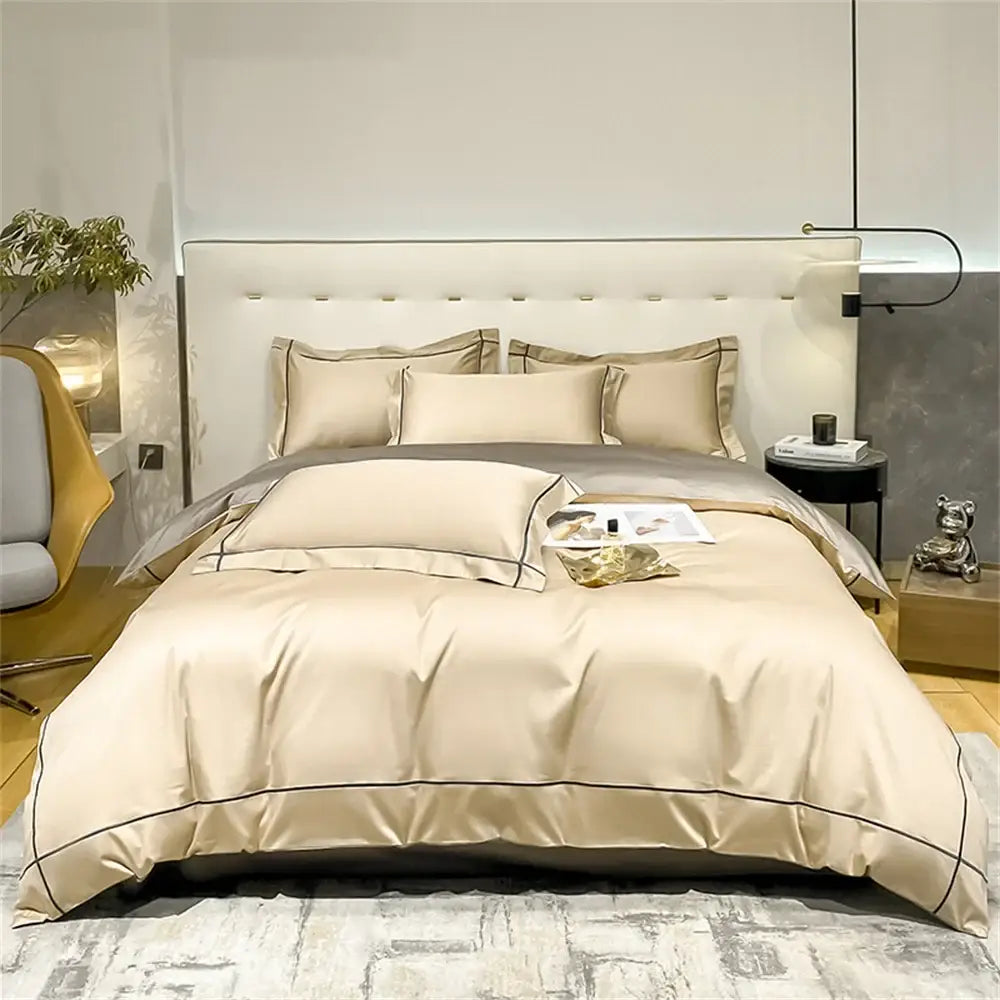 Luxurious navy & gold egyptian cotton duvet cover set bedroom