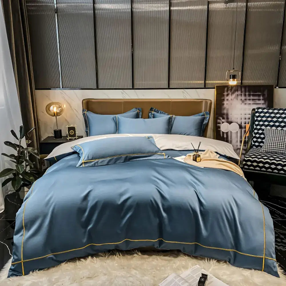 Luxurious navy & gold egyptian cotton duvet cover set bedroom
