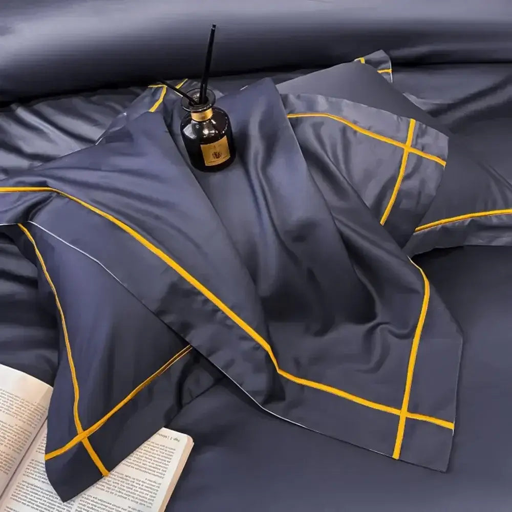 Luxurious navy & gold egyptian cotton duvet cover set bedroom