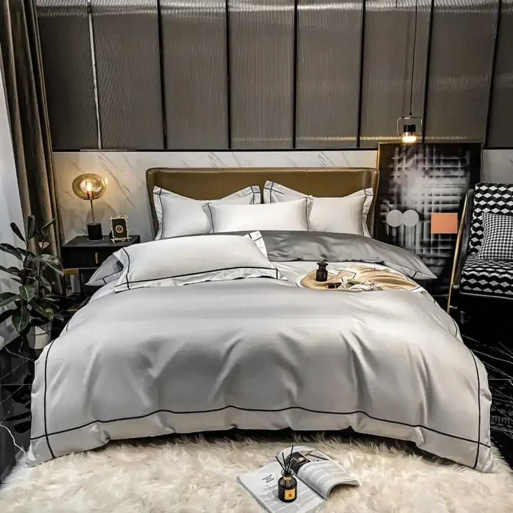 Luxurious navy & gold egyptian cotton duvet cover set bedroom