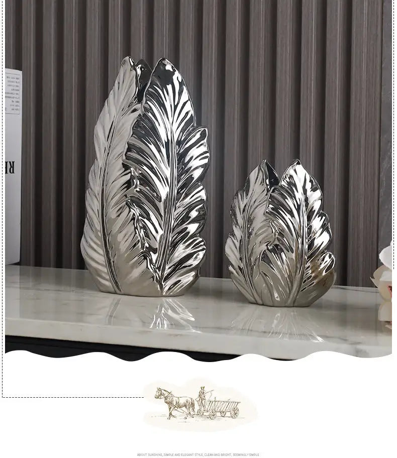 Luxurious gold ceramic feather vase white & gold living room decor