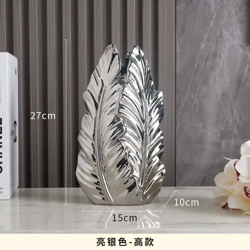 Luxurious gold ceramic feather vase white & gold living room decor