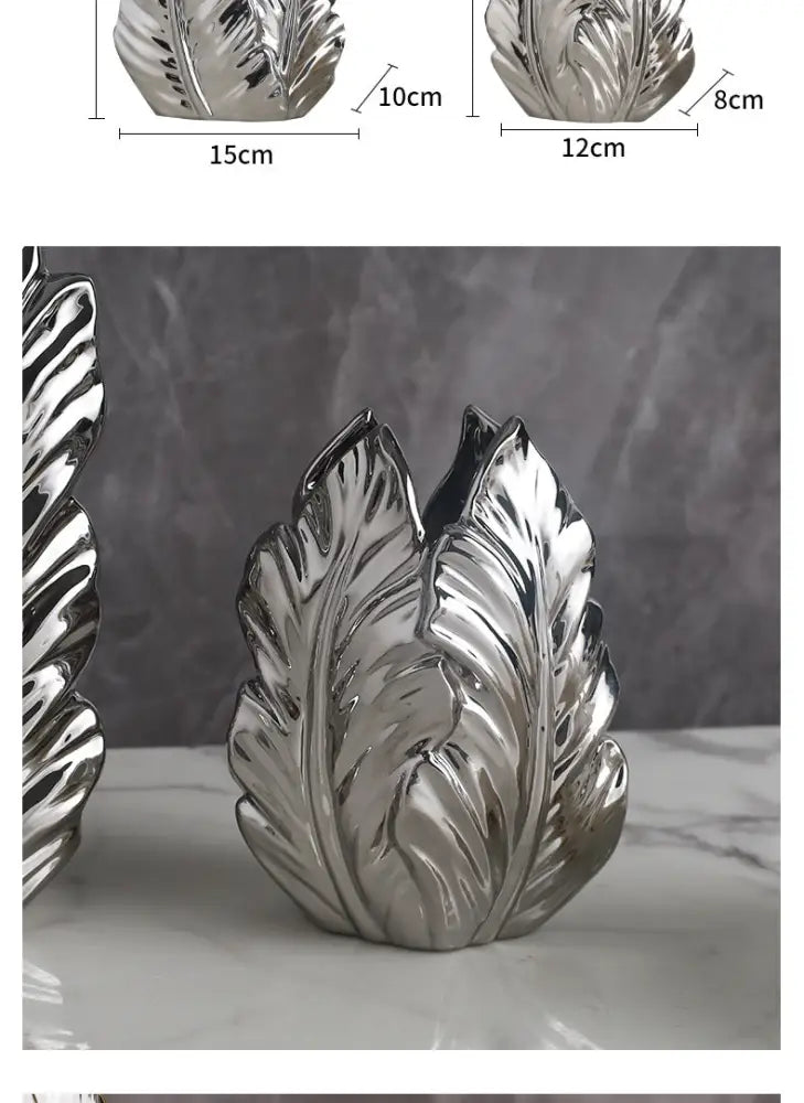 Luxurious gold ceramic feather vase white & gold living room decor