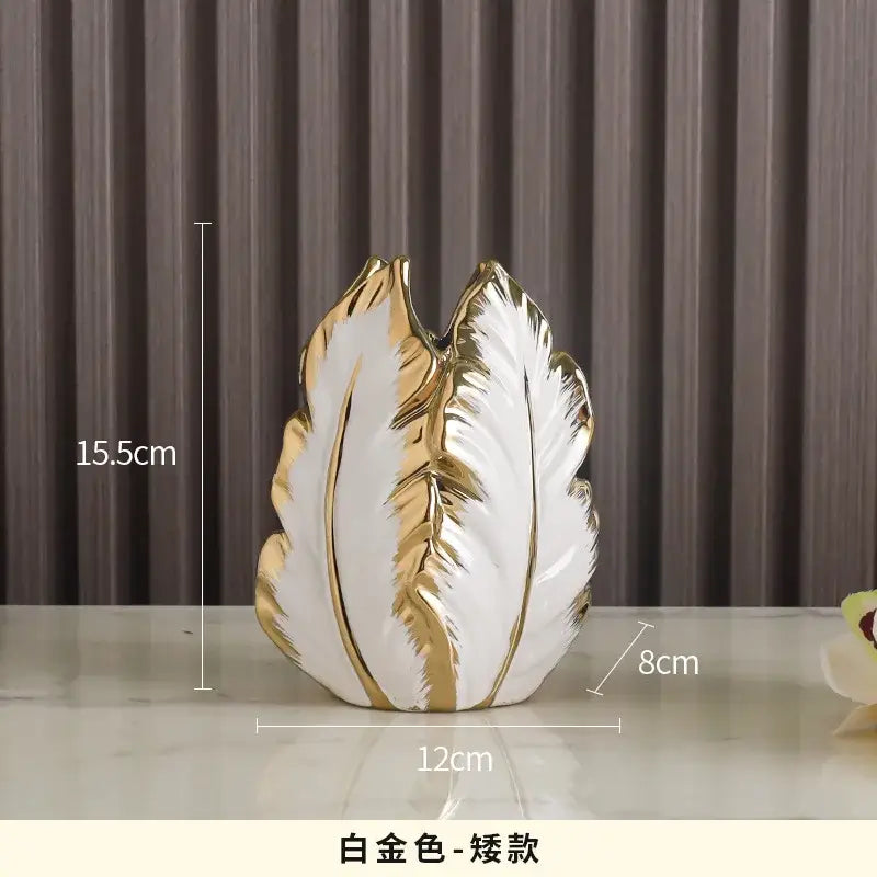Luxurious gold ceramic feather vase white & gold living room decor