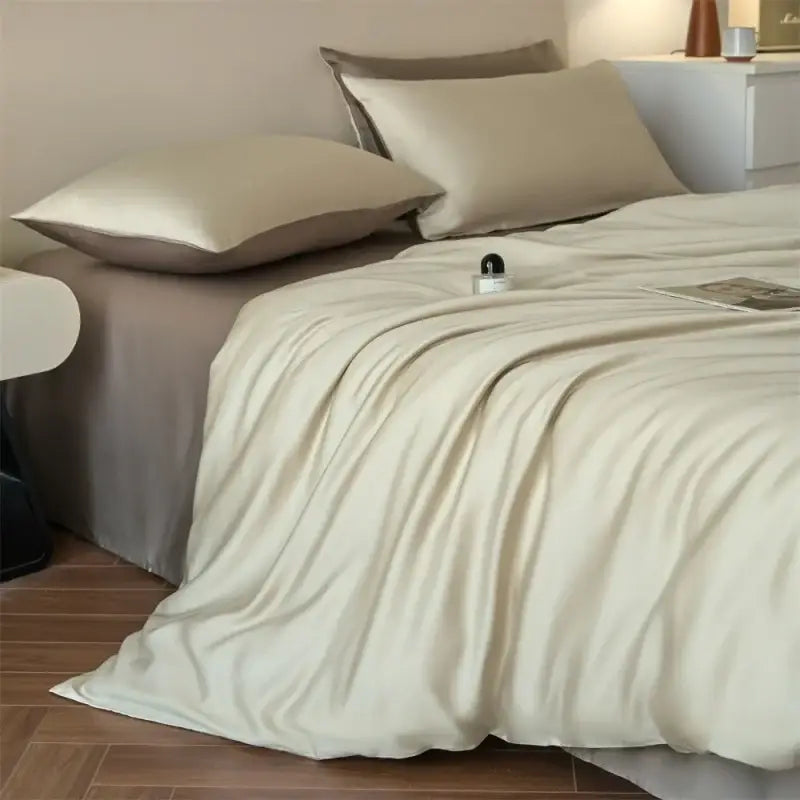 Luxurious beige lyocell silk duvet cover set bedroom bedding