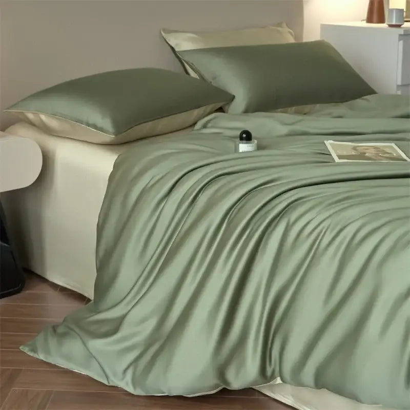 Luxurious beige lyocell silk duvet cover set bedroom bedding
