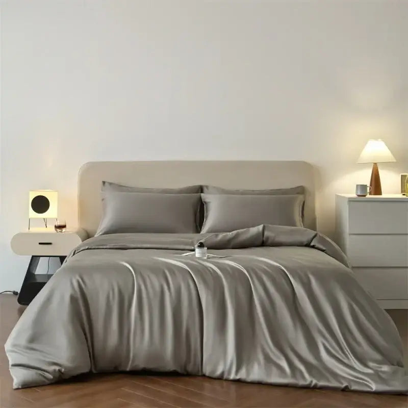 Luxurious beige lyocell silk duvet cover set bedroom bedding