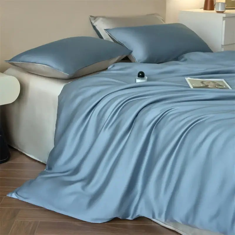 Luxurious beige lyocell silk duvet cover set bedroom bedding